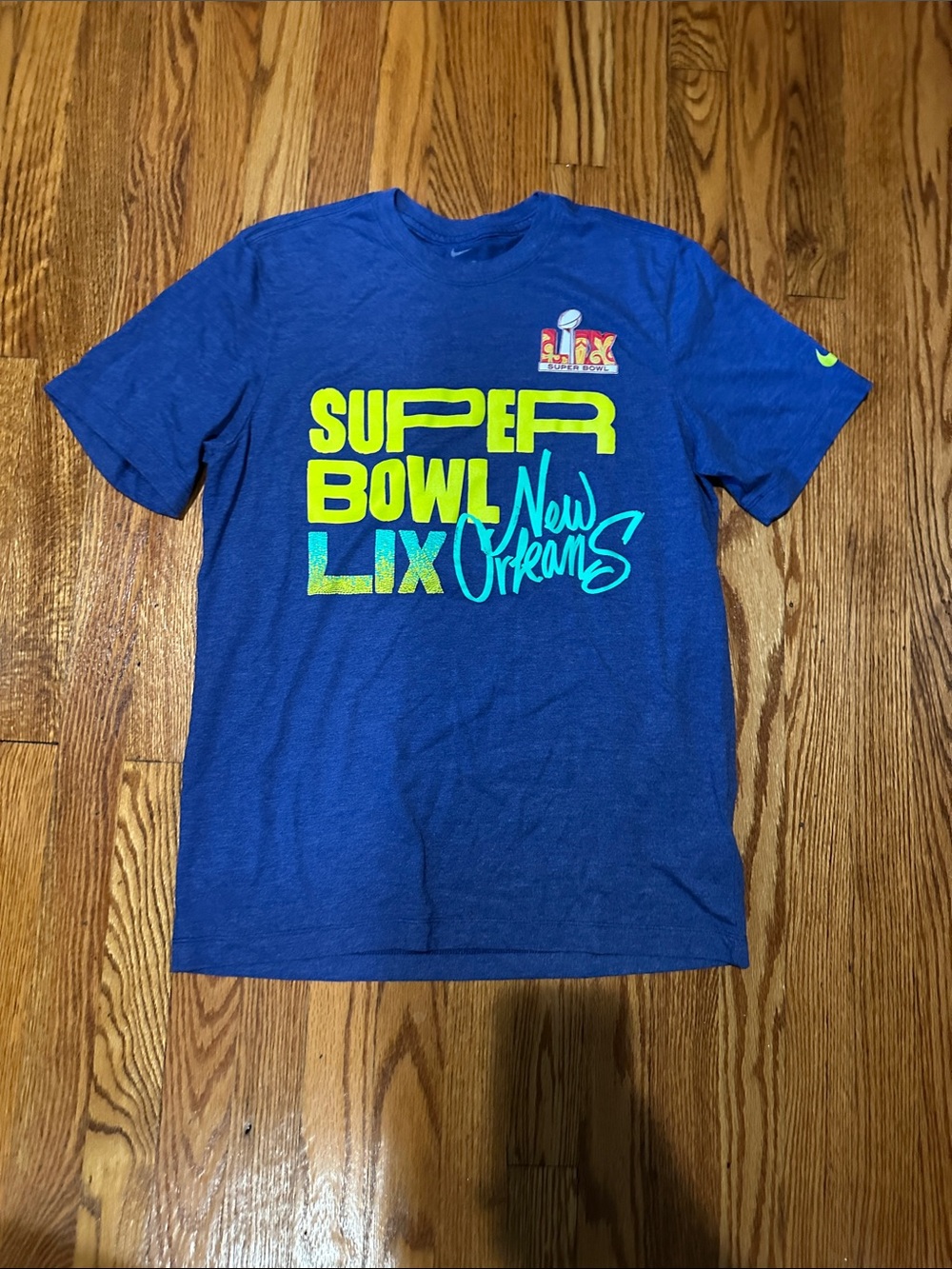 Nike Blue Super Bowl LIX New Orleans Graphic Tee with Neon Accents